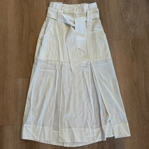 Teti Gio Dresses & Skirts - Teti Gio Linen White Paperbag Waist Slit Belt Midi Skirt Lagenlook Beachy Boho 4